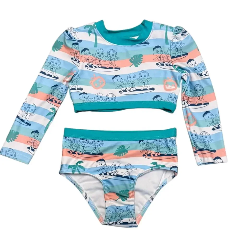 Cocomelon Girls Blue Green 2 Piece Long Sleeve Bikini 18 Months NWOT